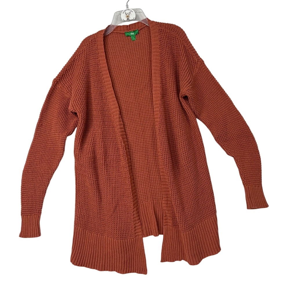DIP‎ Open Front Waffle Knit Cardigan Sweater Long Sleeve Rust Orange S